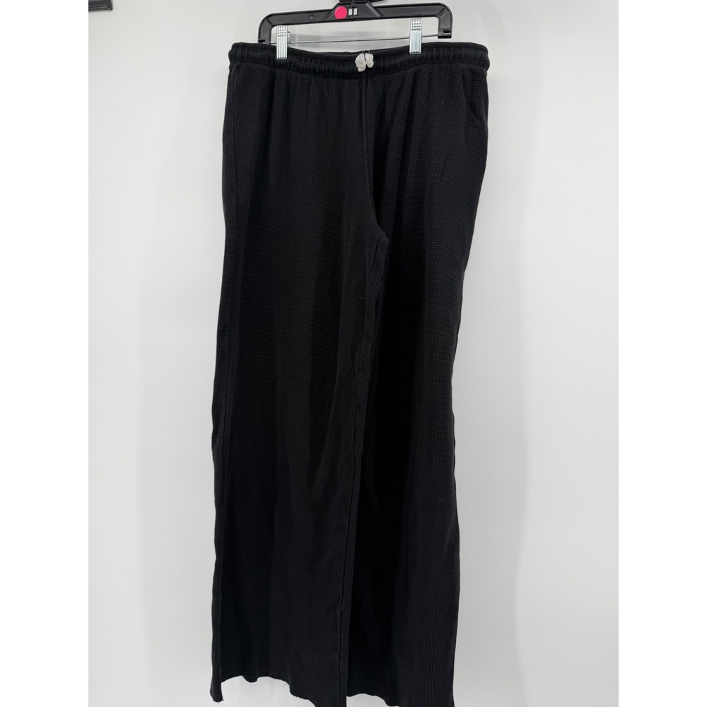 Perfect White Tee Maggie Waffle Knit Lounge Pant Black Cotton Thermal Wide Leg L